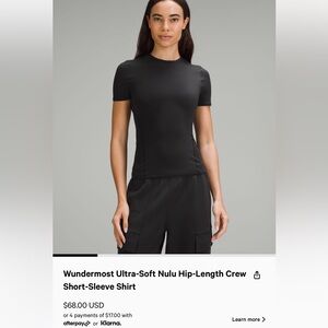 lululemon wundermost ultra soft nulu hip length crew short sleeve shirt